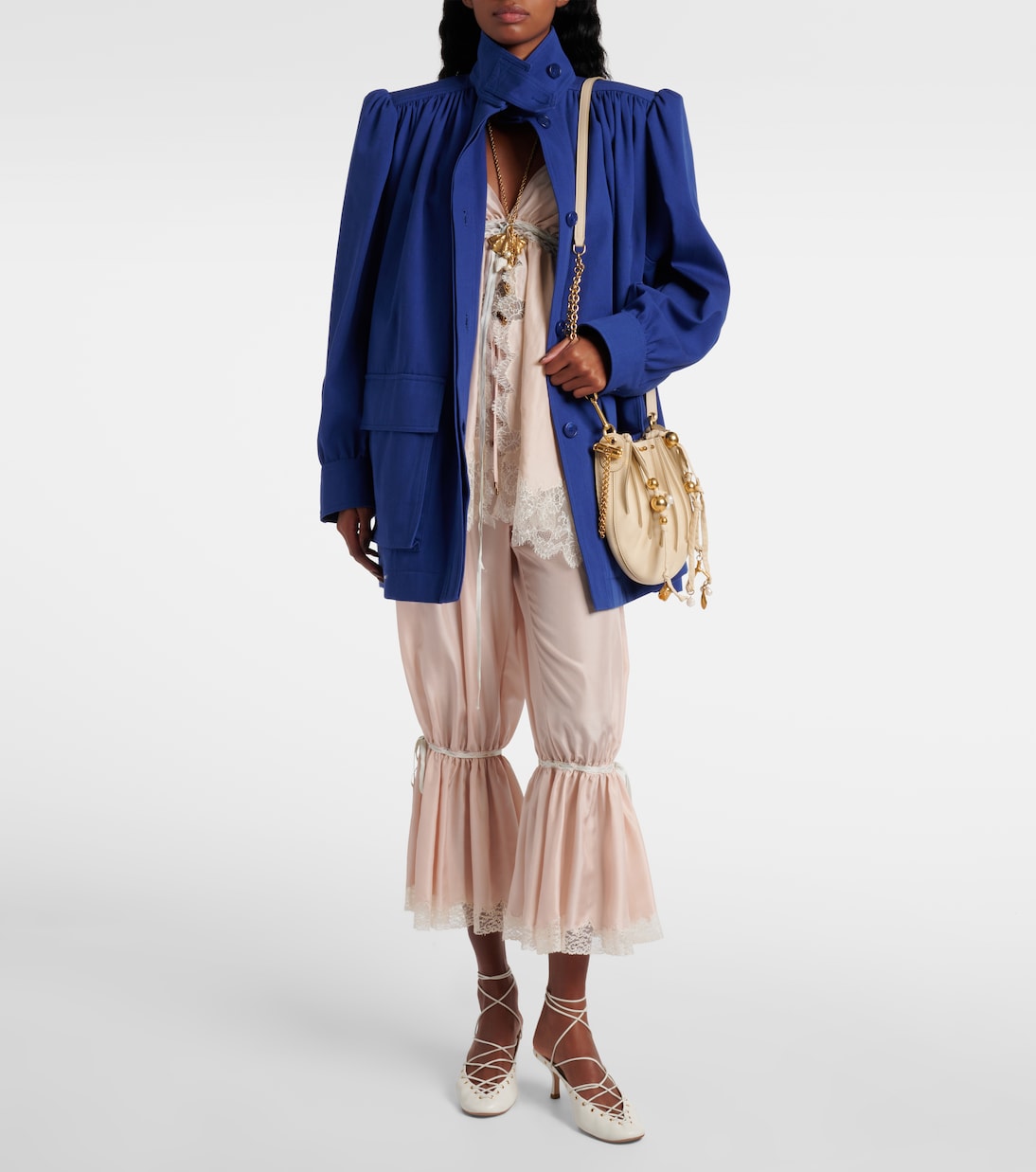 Pantalones cropped de pongé de seda con encaje | Chloé