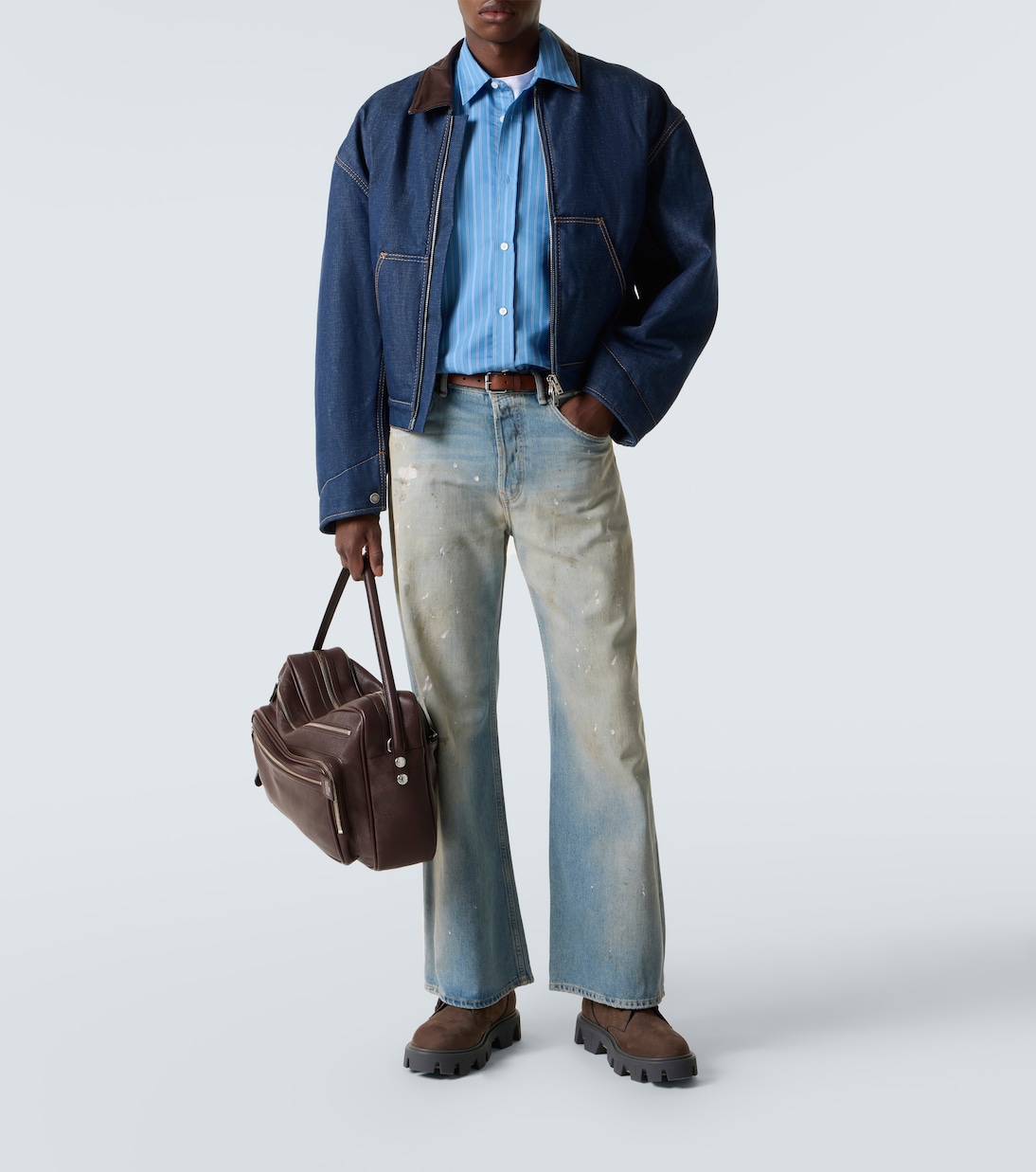 Leather-trimmed denim jacket | Acne Studios