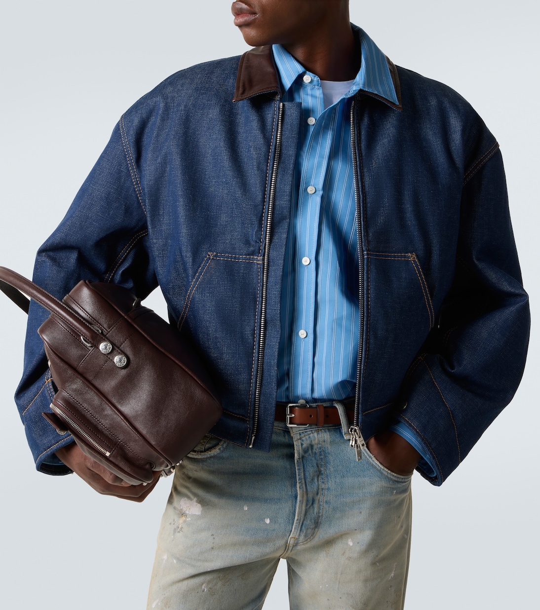 Leather-trimmed denim jacket | Acne Studios