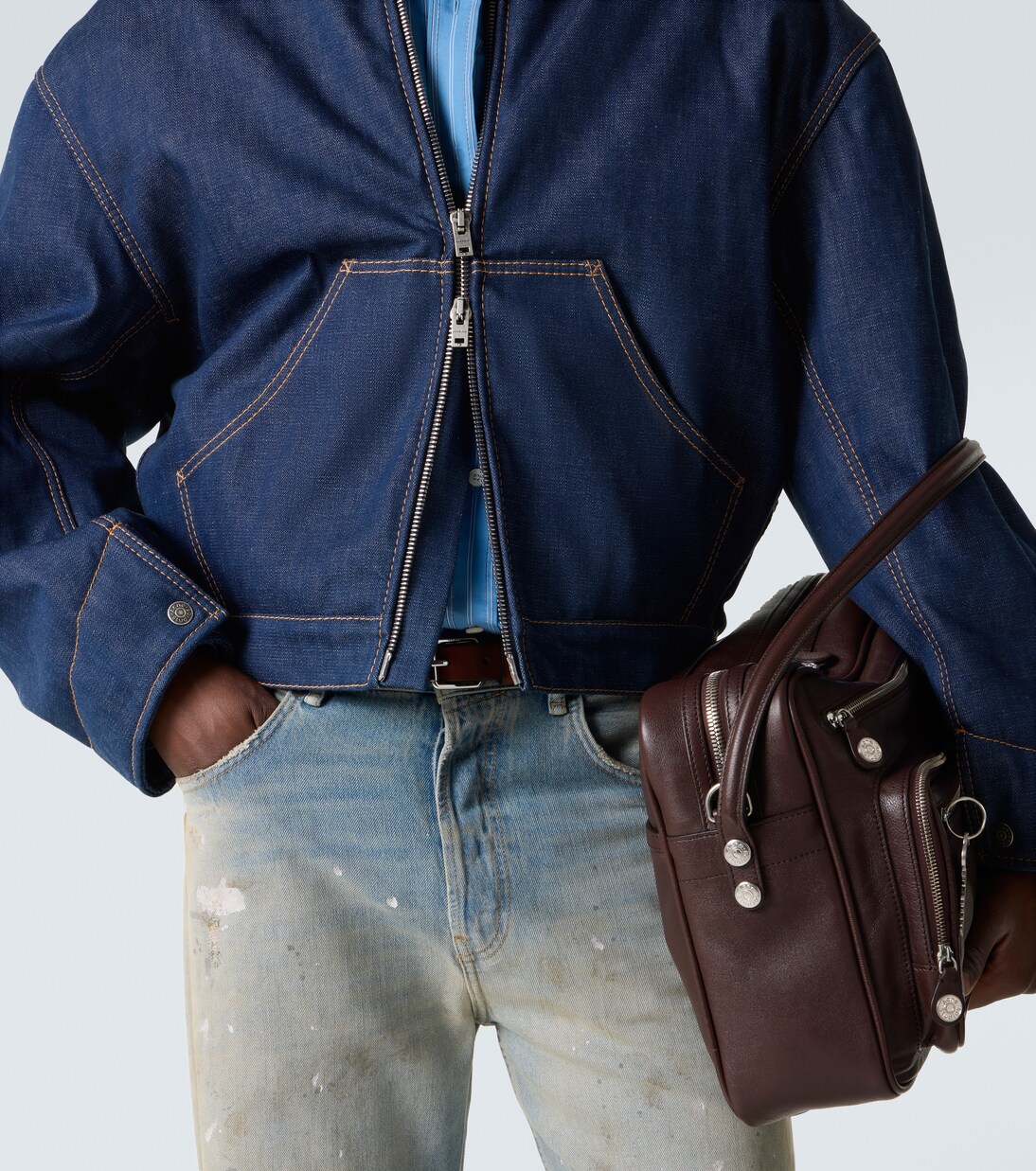 Leather-trimmed denim jacket | Acne Studios