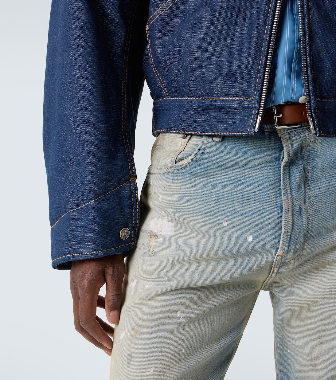 Leather-trimmed denim jacket | Acne Studios
