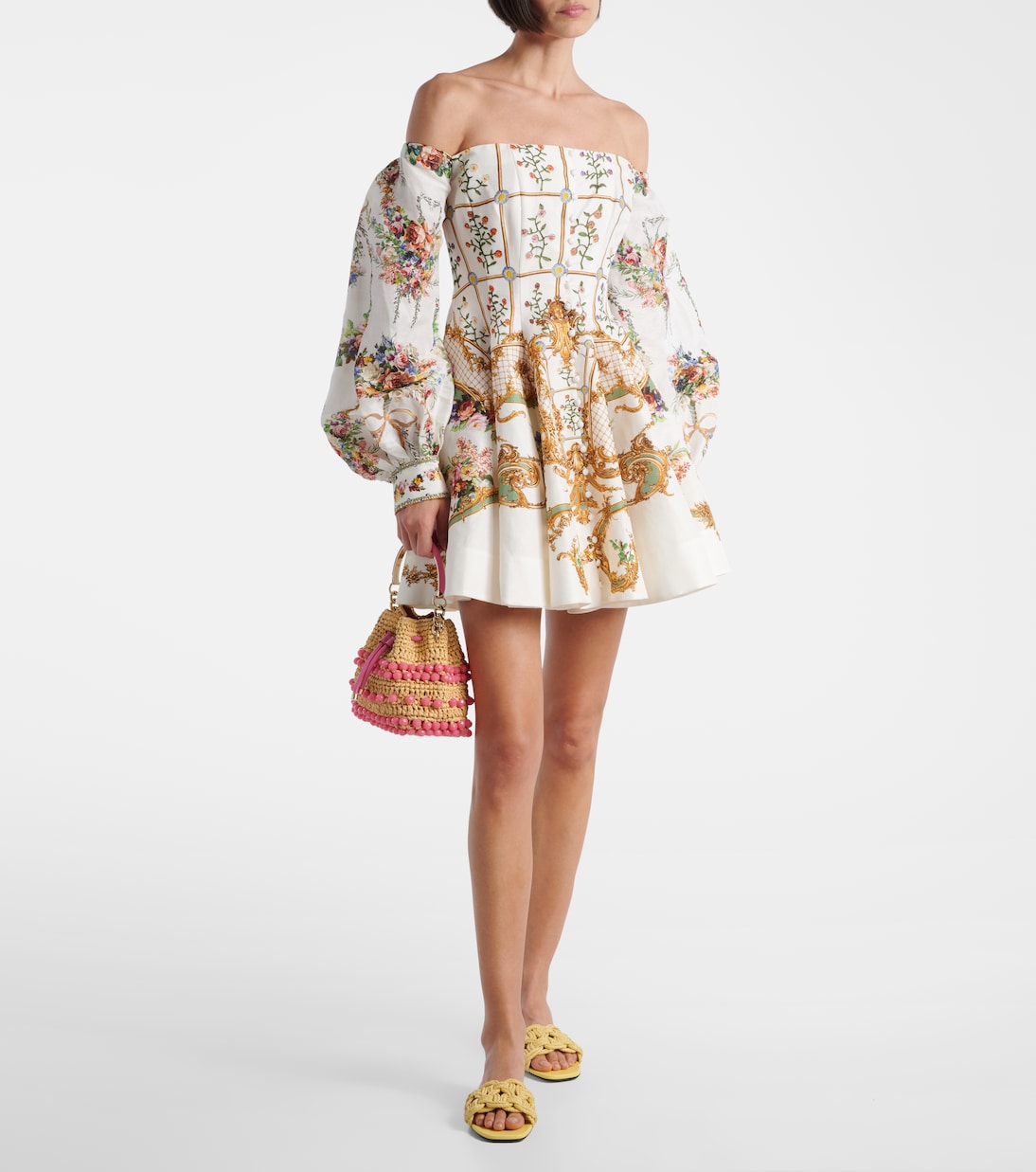 Robe bustier en lin et soie à fleurs | Camilla