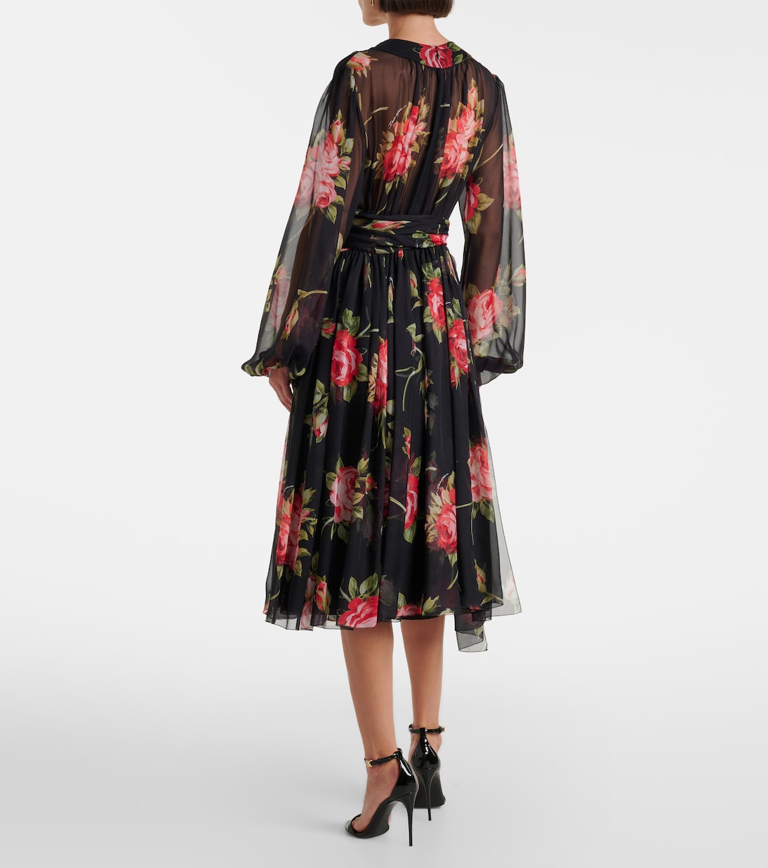 Robe midi en soie à fleurs | Dolce&Gabbana