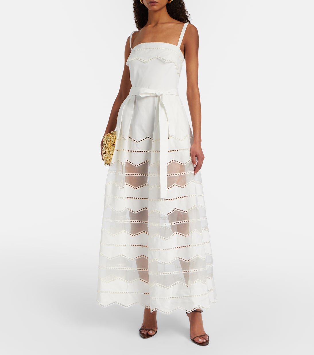 Belted organza-trimmed cotton maxi dress | Elie Saab