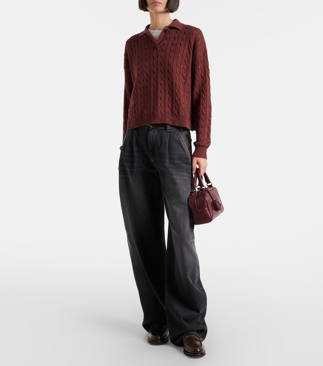 Cable-knit cotton-blend polo sweater | Brunello Cucinelli