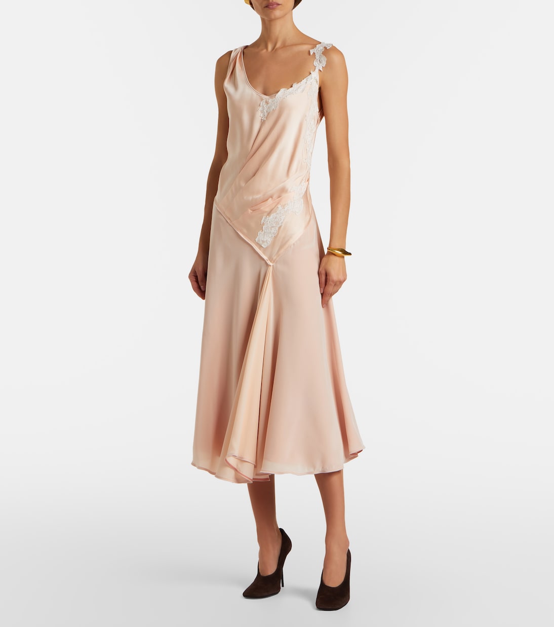 Lace-trimmed crêpe satin midi dress | Victoria Beckham