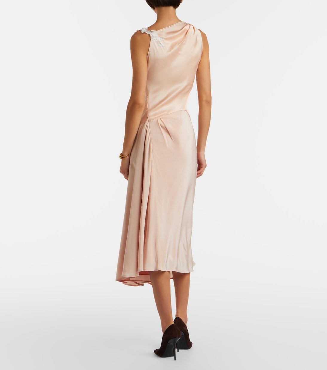 Lace-trimmed crêpe satin midi dress | Victoria Beckham
