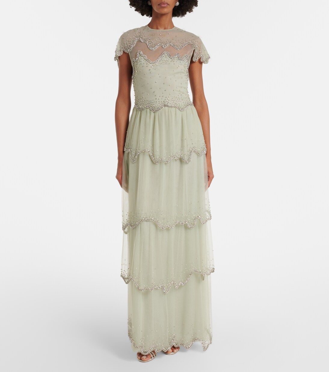 Zaria embellished tiered tulle gown | Costarellos