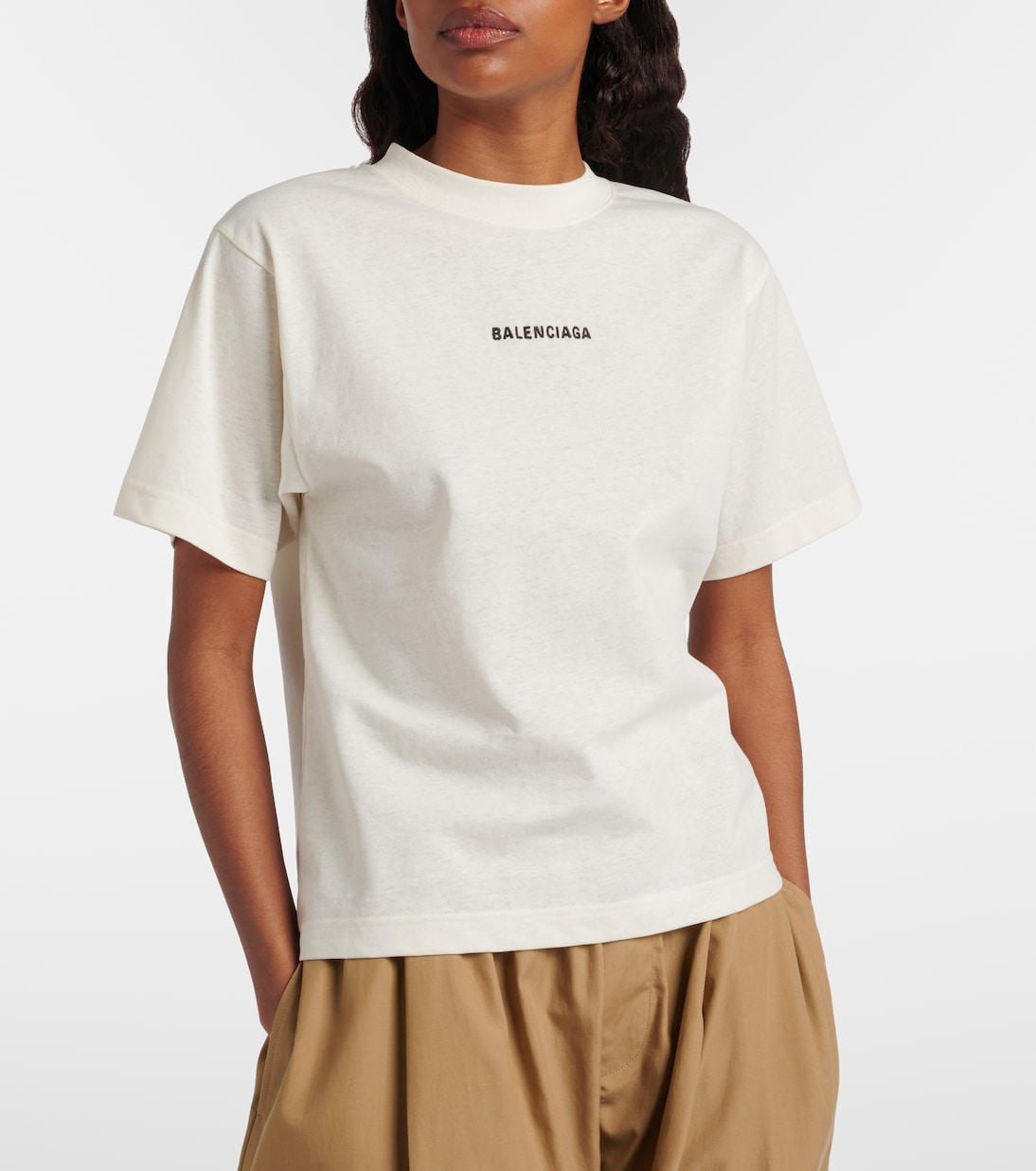 T-shirt en jersey de coton brodé à logo | Balenciaga