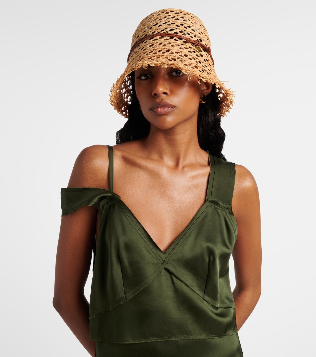Leather-trimmed straw bucket hat | Ruslan Baginskiy