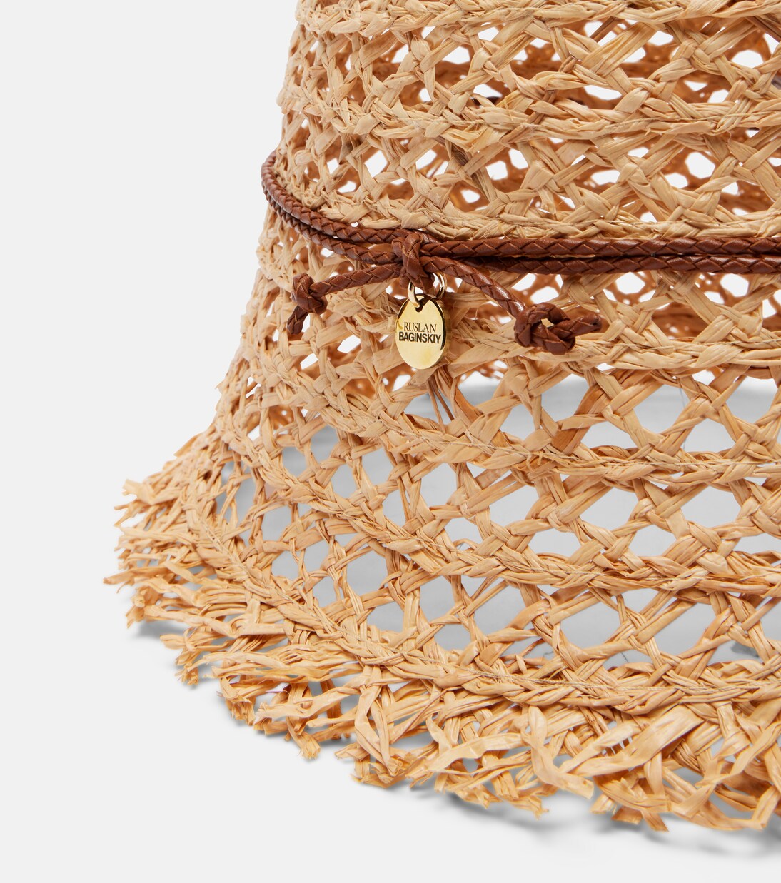 Leather-trimmed straw bucket hat | Ruslan Baginskiy