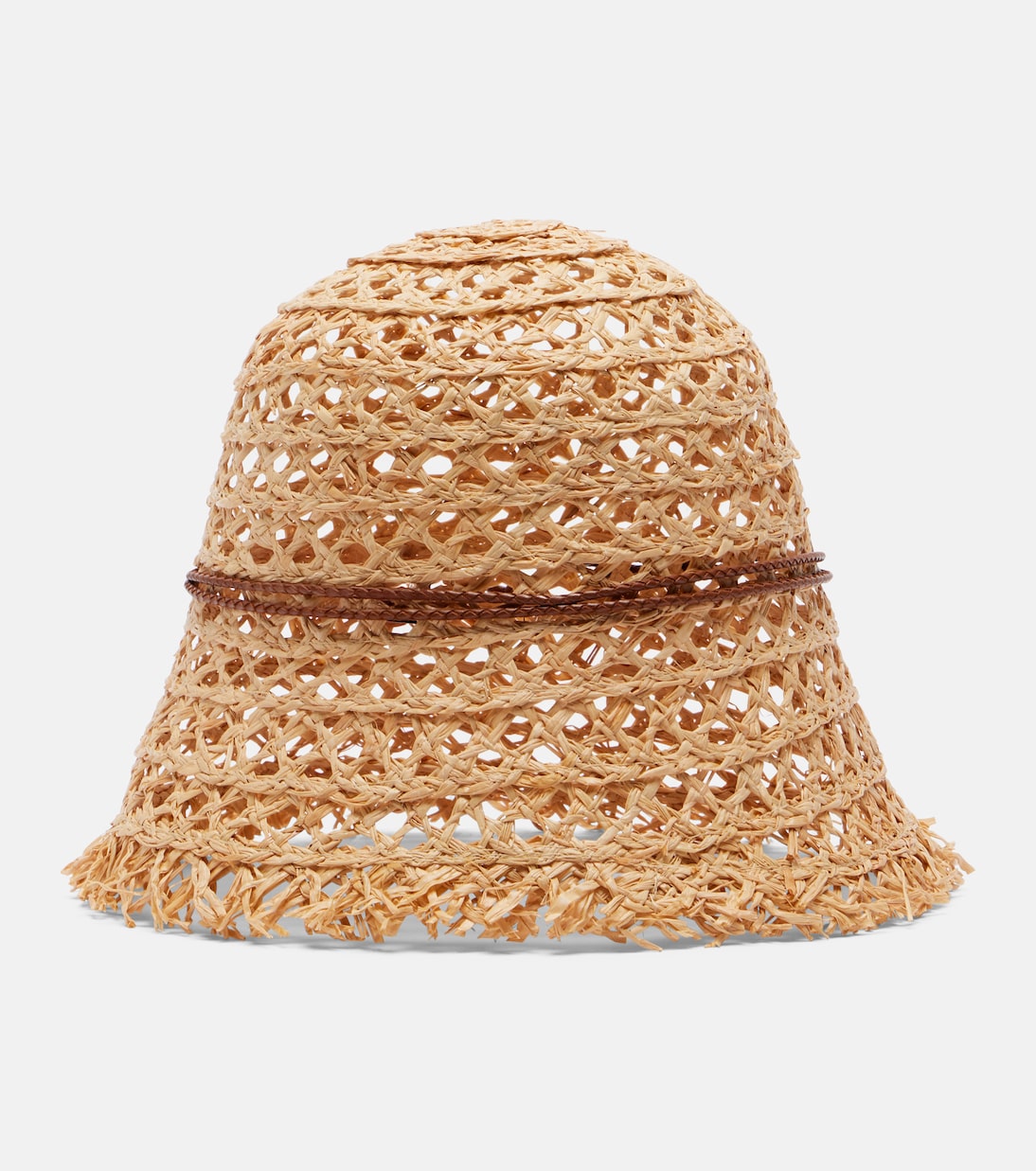 Leather-trimmed straw bucket hat | Ruslan Baginskiy
