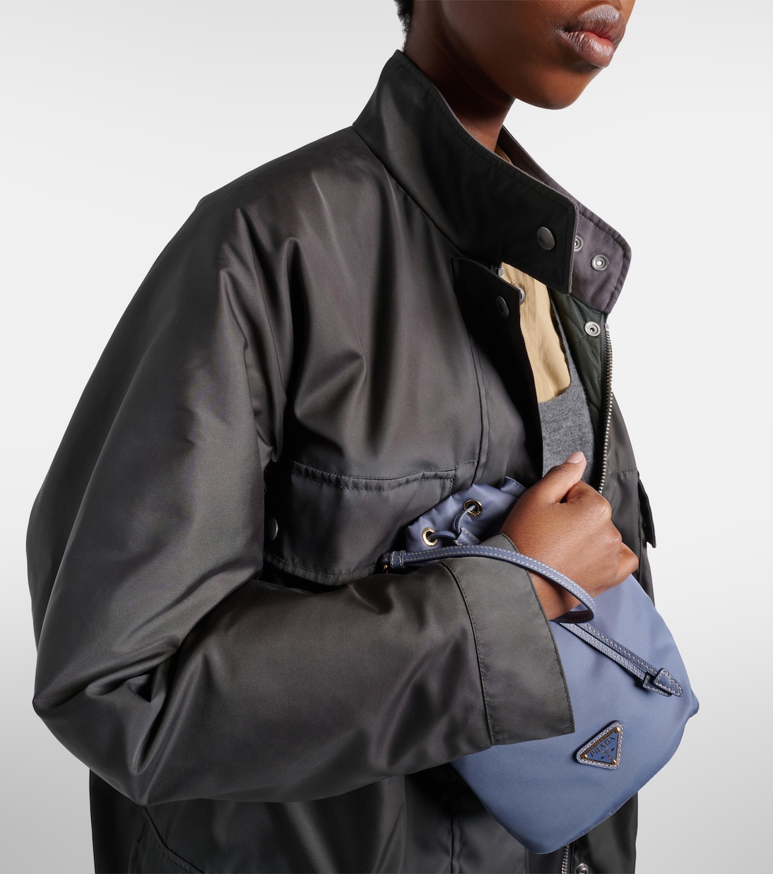 Re-Nylon leather-trimmed pouch | Prada