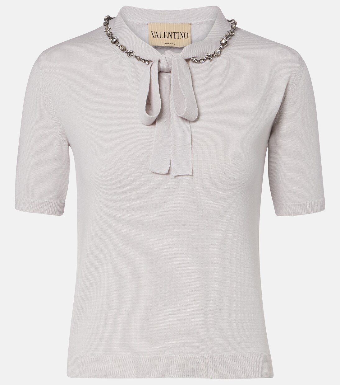Embellished tie-neck virgin wool sweater | Valentino