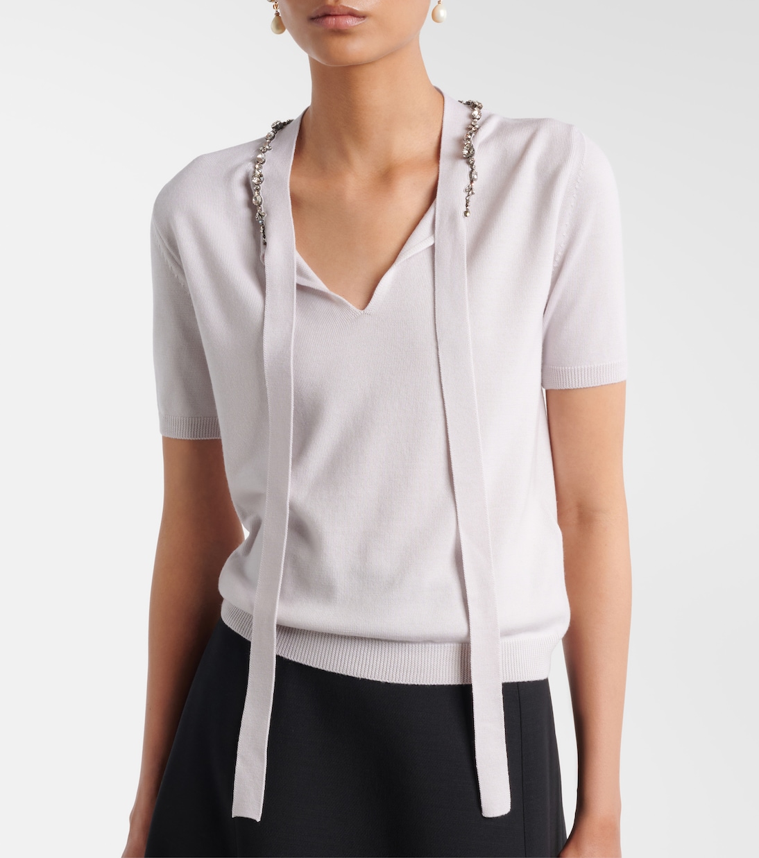 Embellished tie-neck virgin wool sweater | Valentino