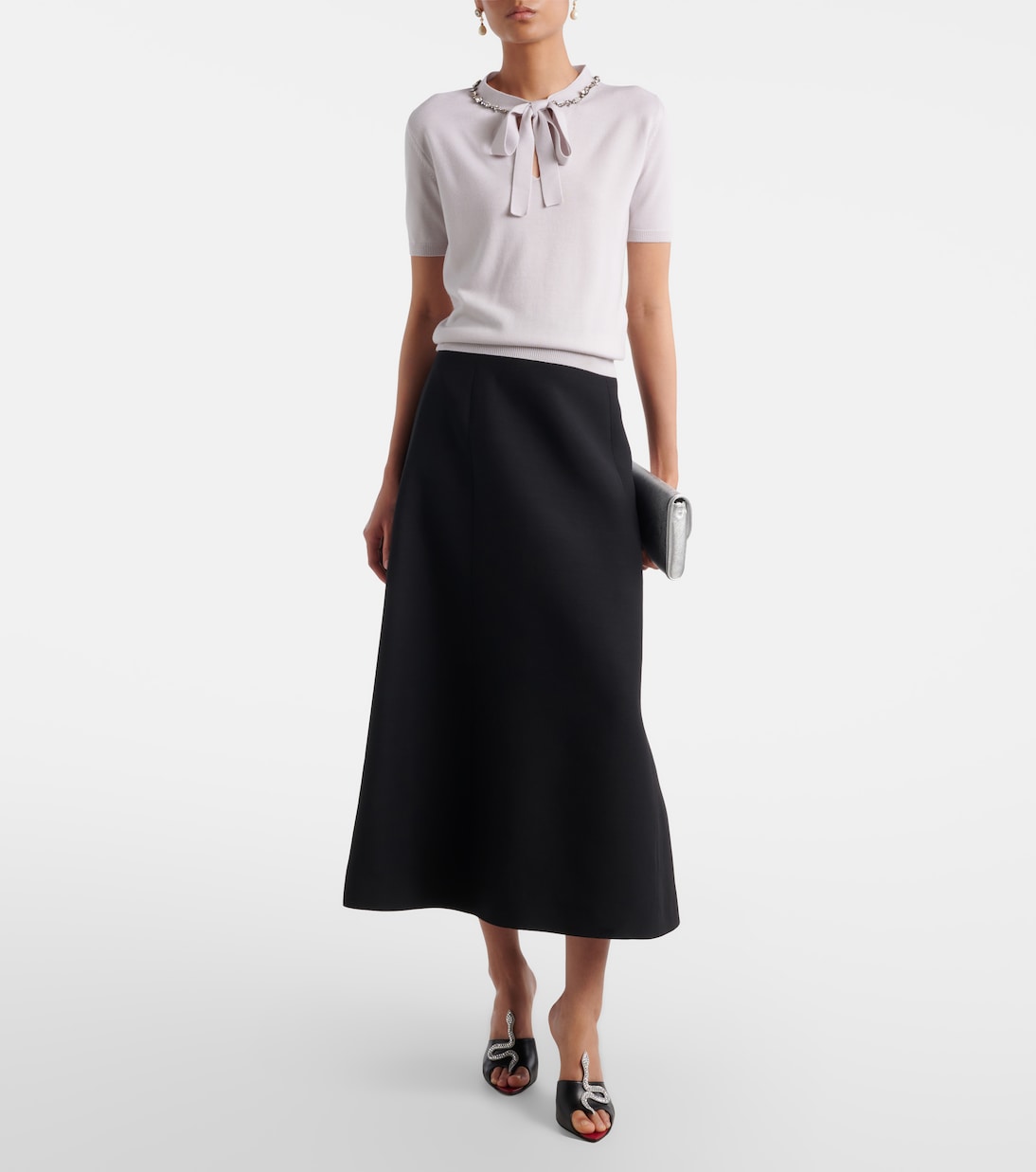 Embellished tie-neck virgin wool sweater | Valentino