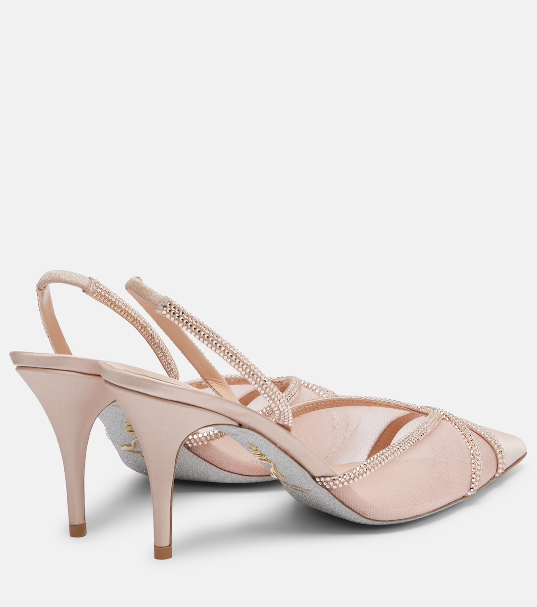 Embellished satin and mesh slingback pumps | Rene Caovilla