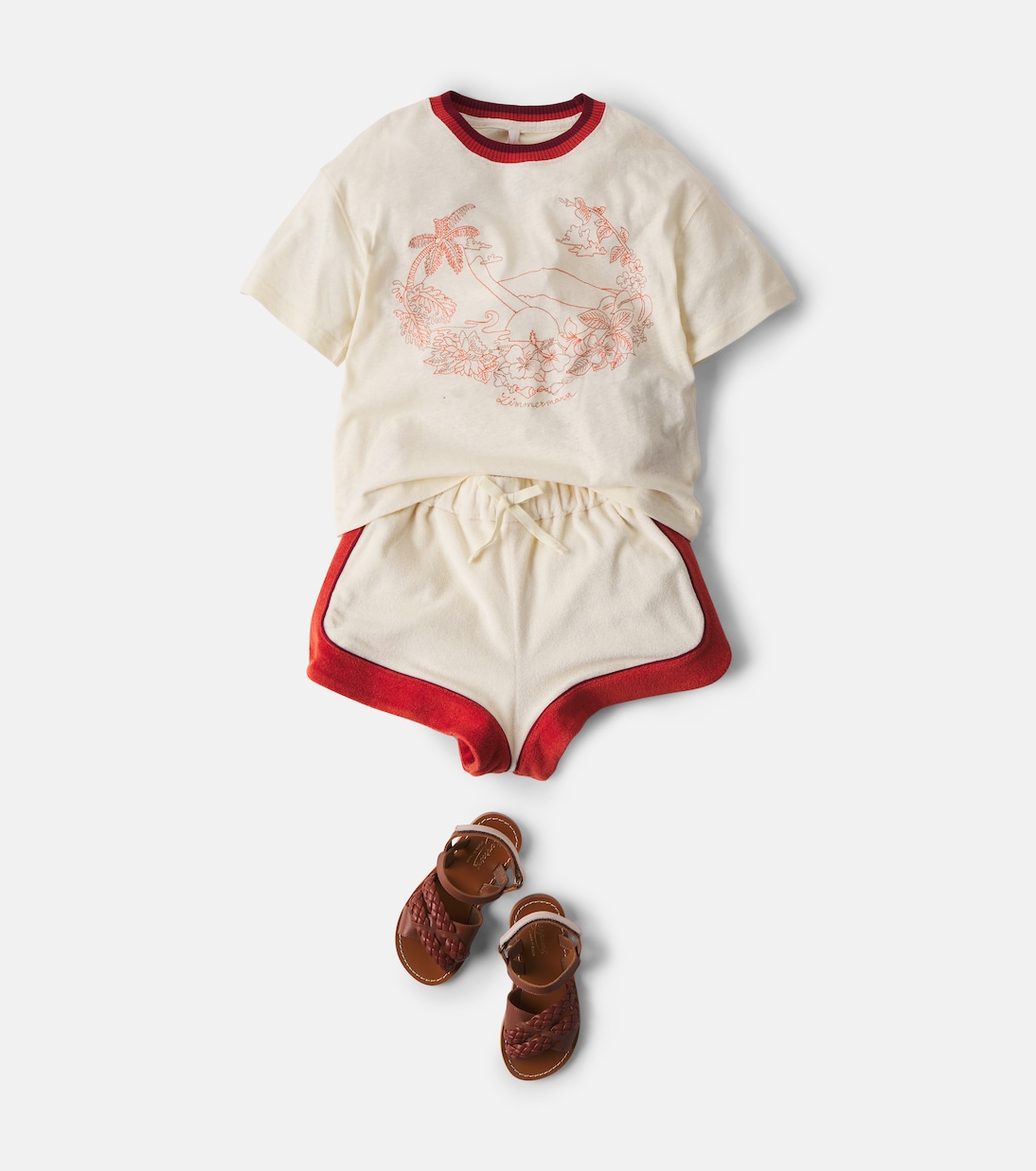 Mahon embroidered linen and cotton T-shirt | Zimmermann Kids