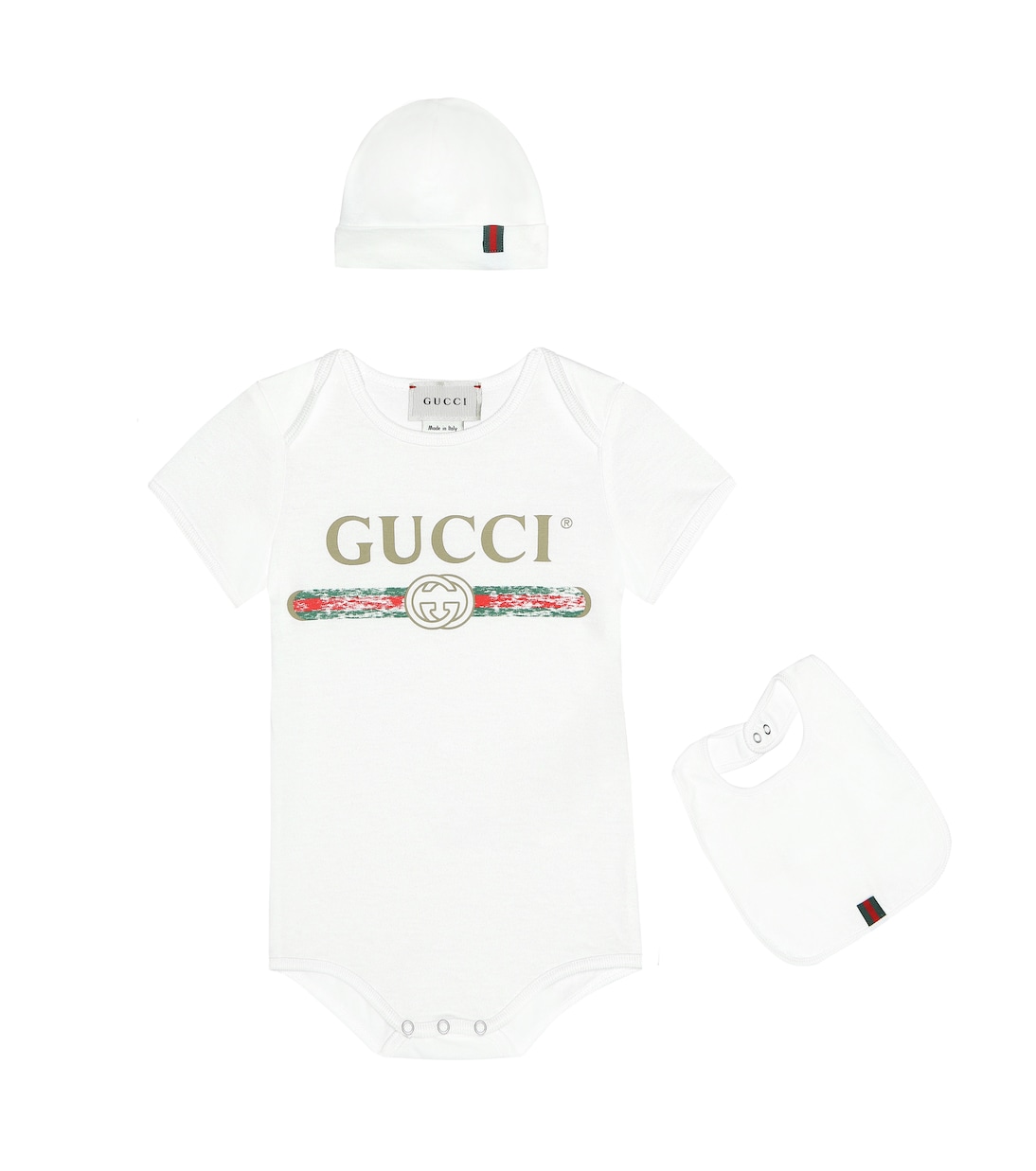 Cotton bodysuit, bib and hat set | Gucci Kids