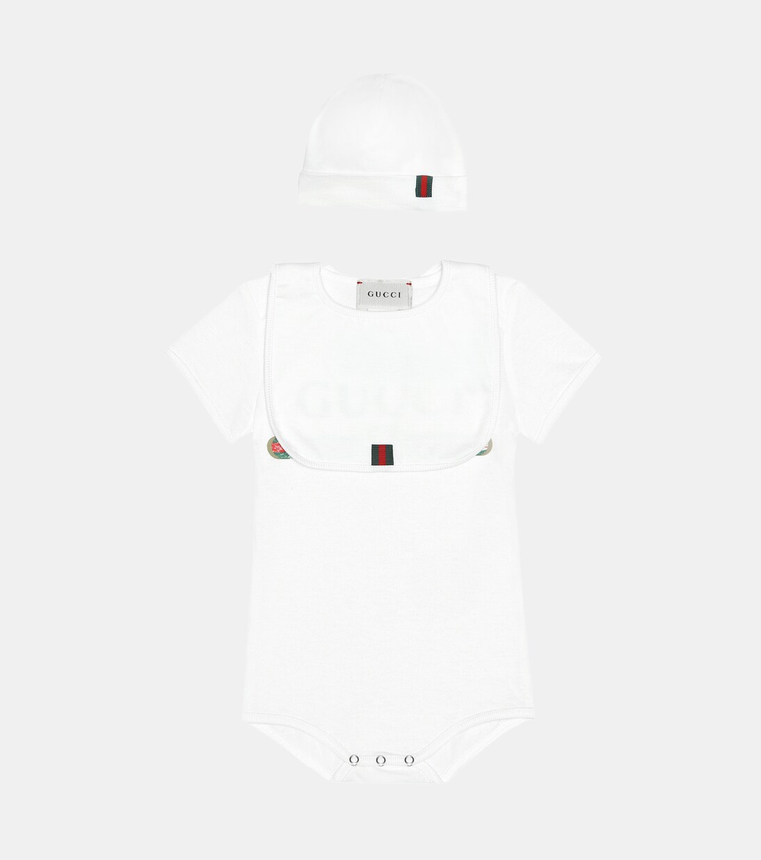 Cotton bodysuit, bib and hat set | Gucci Kids