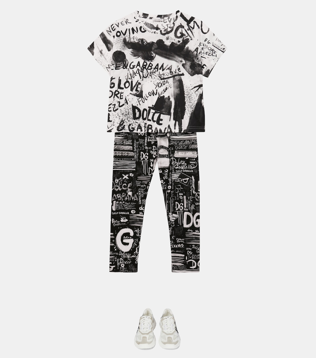 Pantaloni in cotone stretch con stampa | Dolce&Gabbana Kids