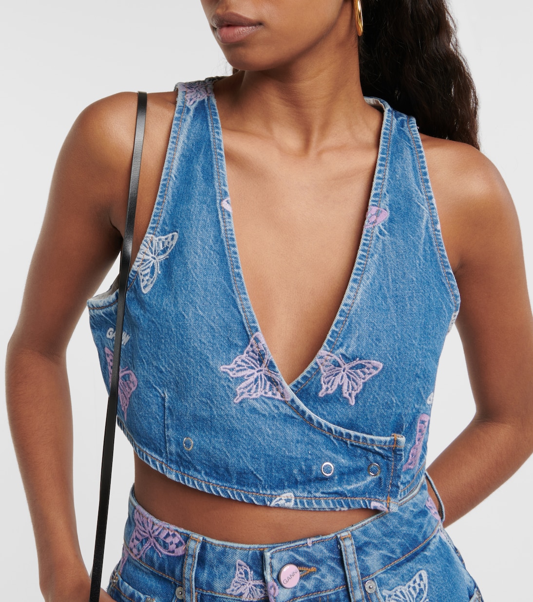 Besticktes Cropped-Top aus Denim | Ganni