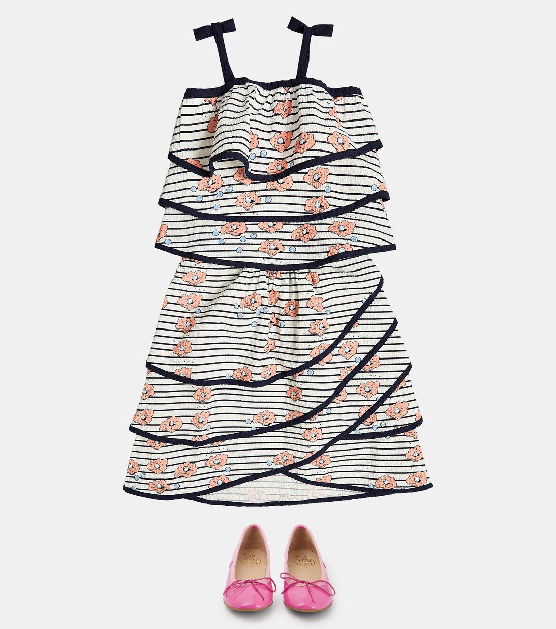 Striped cotton tiered top | Mini Rodini