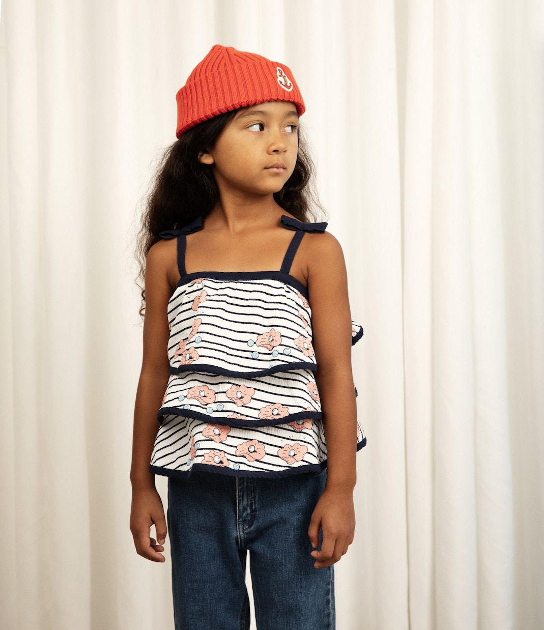 Striped cotton tiered top | Mini Rodini