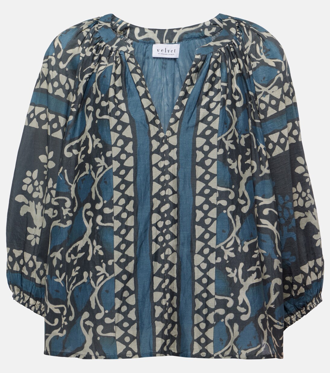 Dayana printed cotton and silk blouse  | Velvet