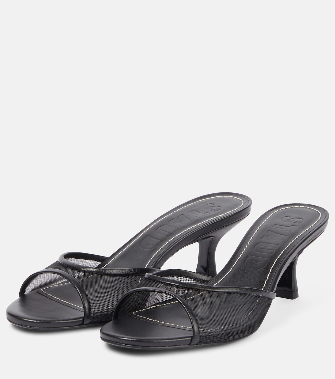 Brigitte 55 leather-trimmed mesh mules | Staud