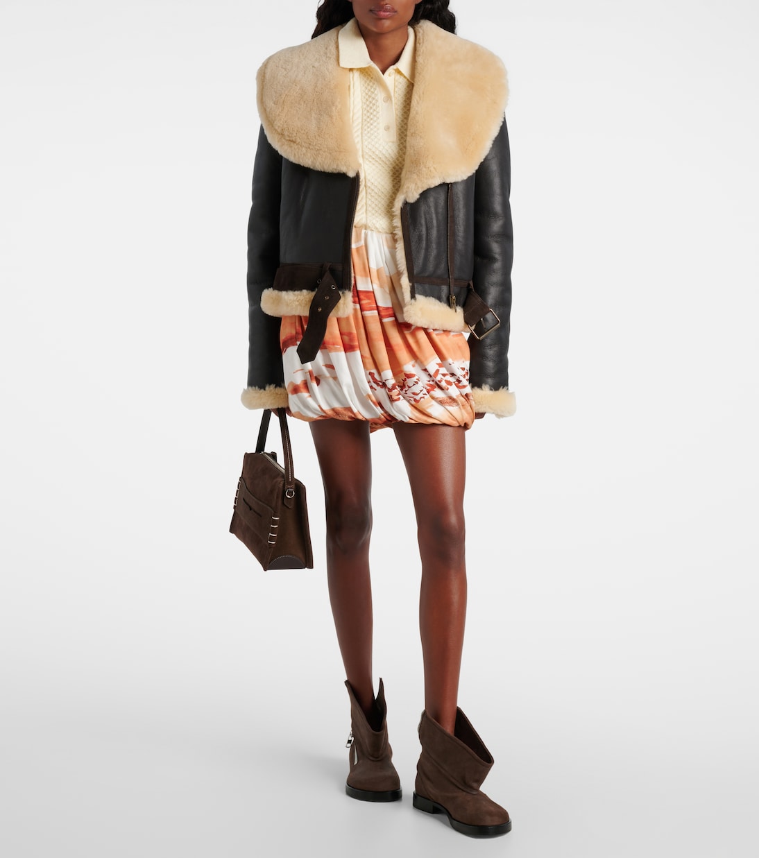 Shearling-trimmed leather jacket | JW Anderson