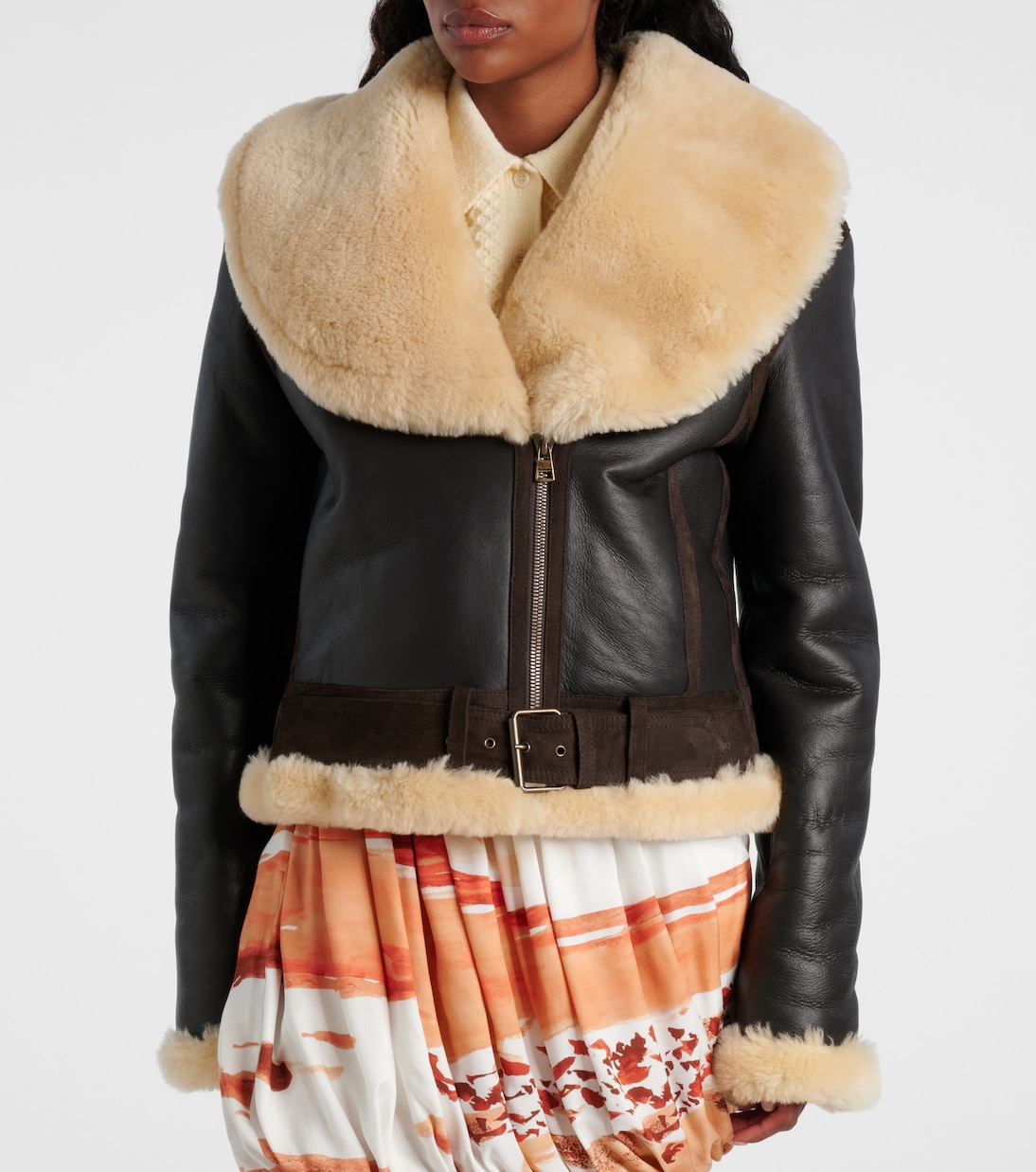 Shearling-trimmed leather jacket | JW Anderson