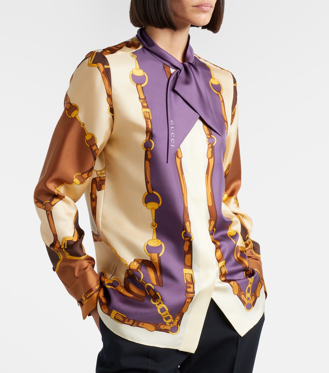 Printed tie-neck silk twill blouse | Gucci