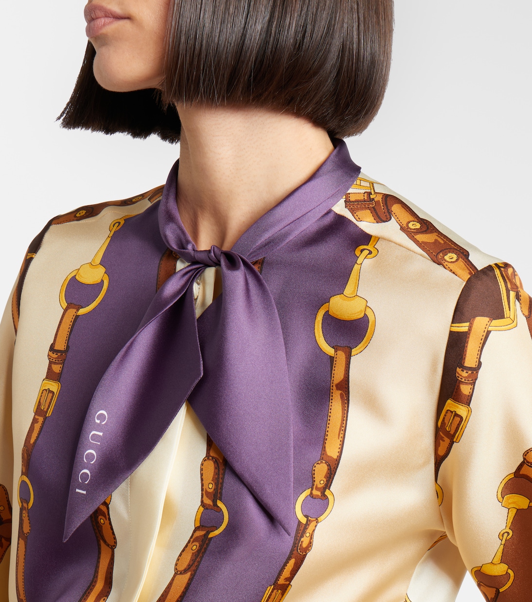 Printed tie-neck silk twill blouse | Gucci