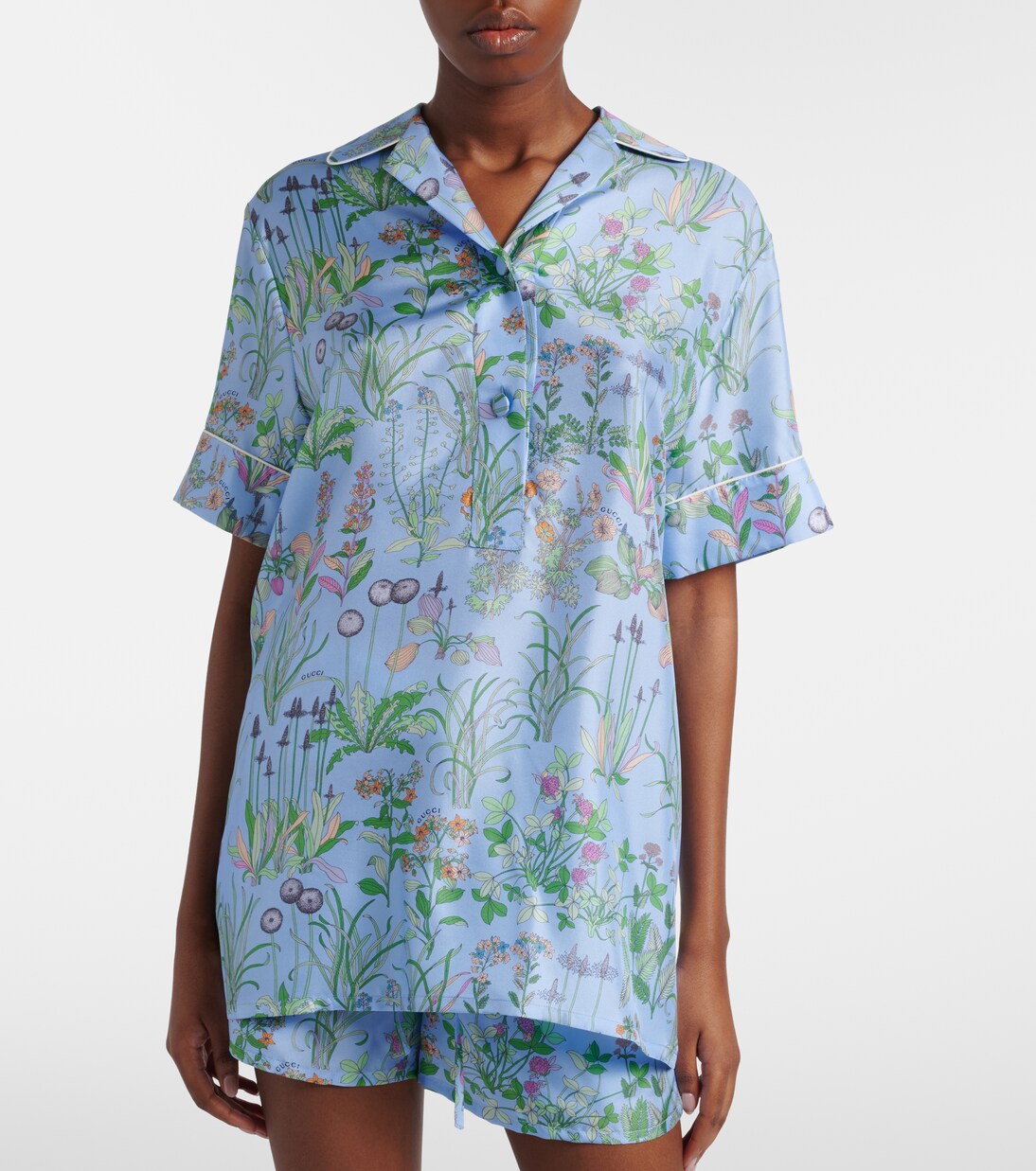 Floral silk satin polo shirt | Gucci