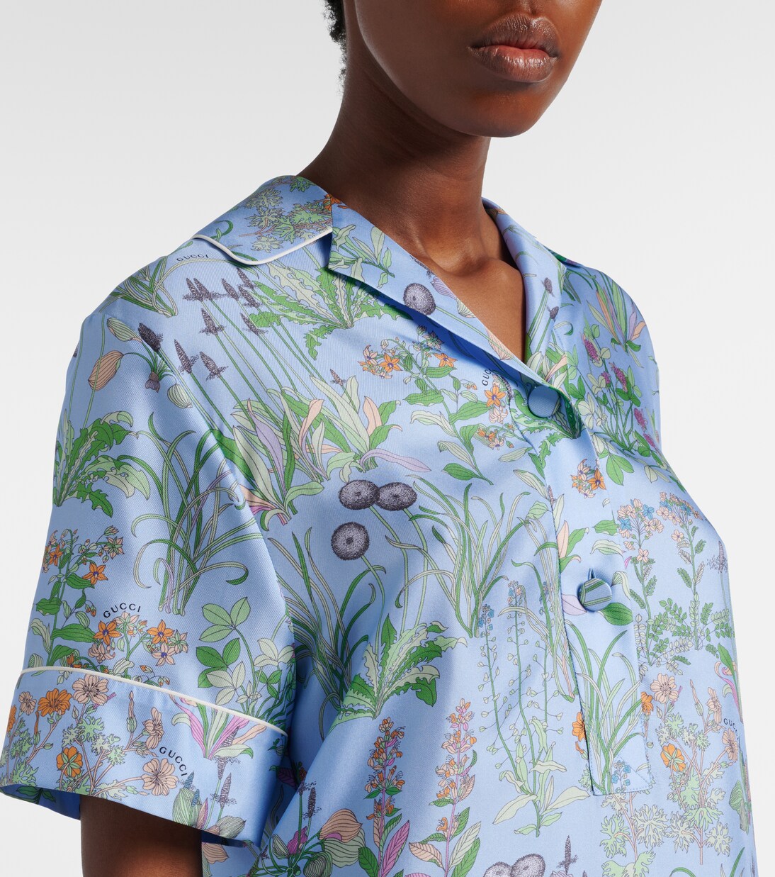 Floral silk satin polo shirt | Gucci