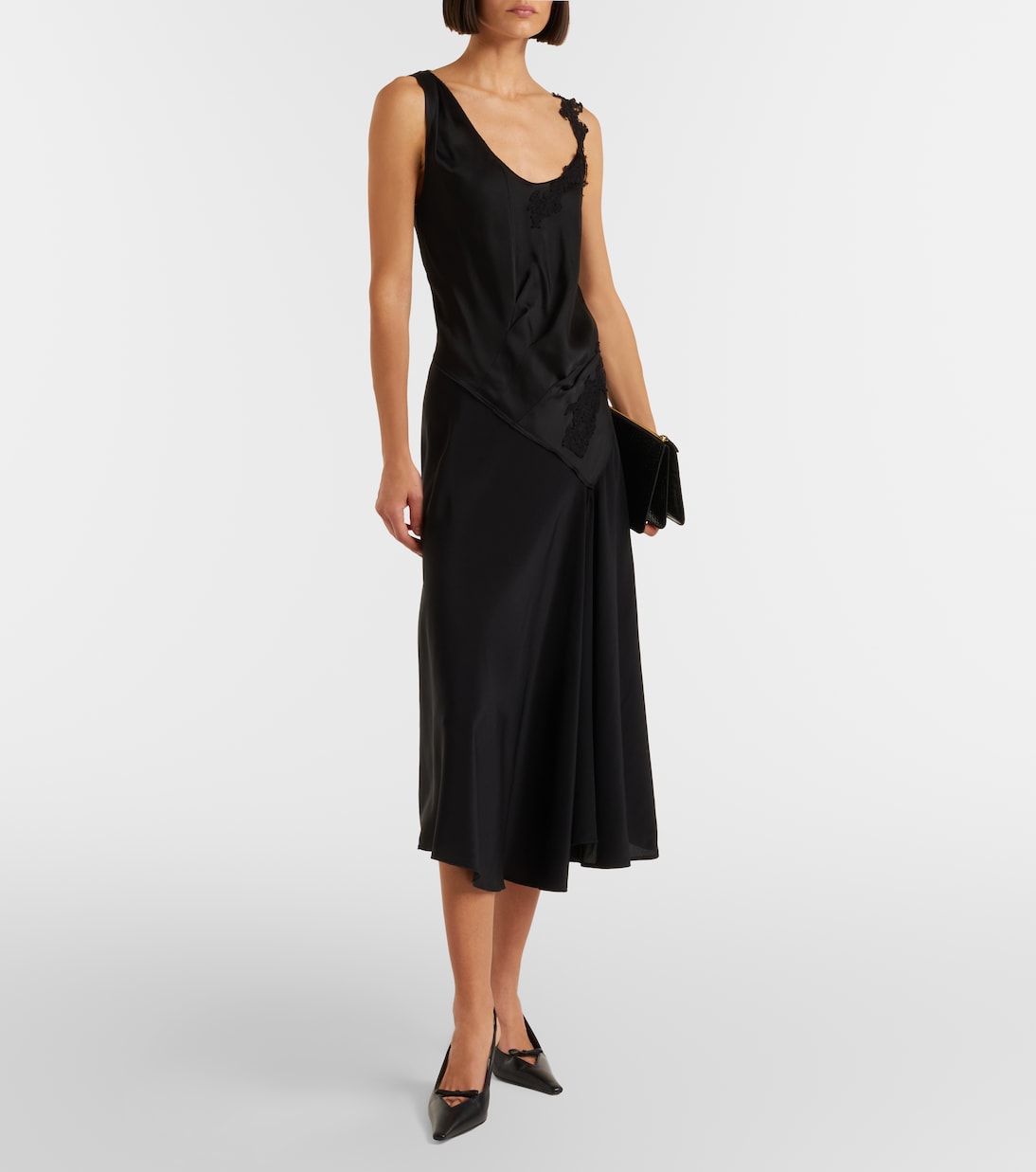Lace-trimmed crêpe satin midi dress | Victoria Beckham