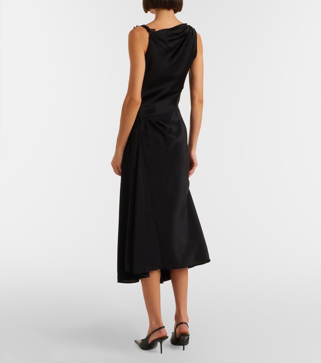 Lace-trimmed crêpe satin midi dress | Victoria Beckham
