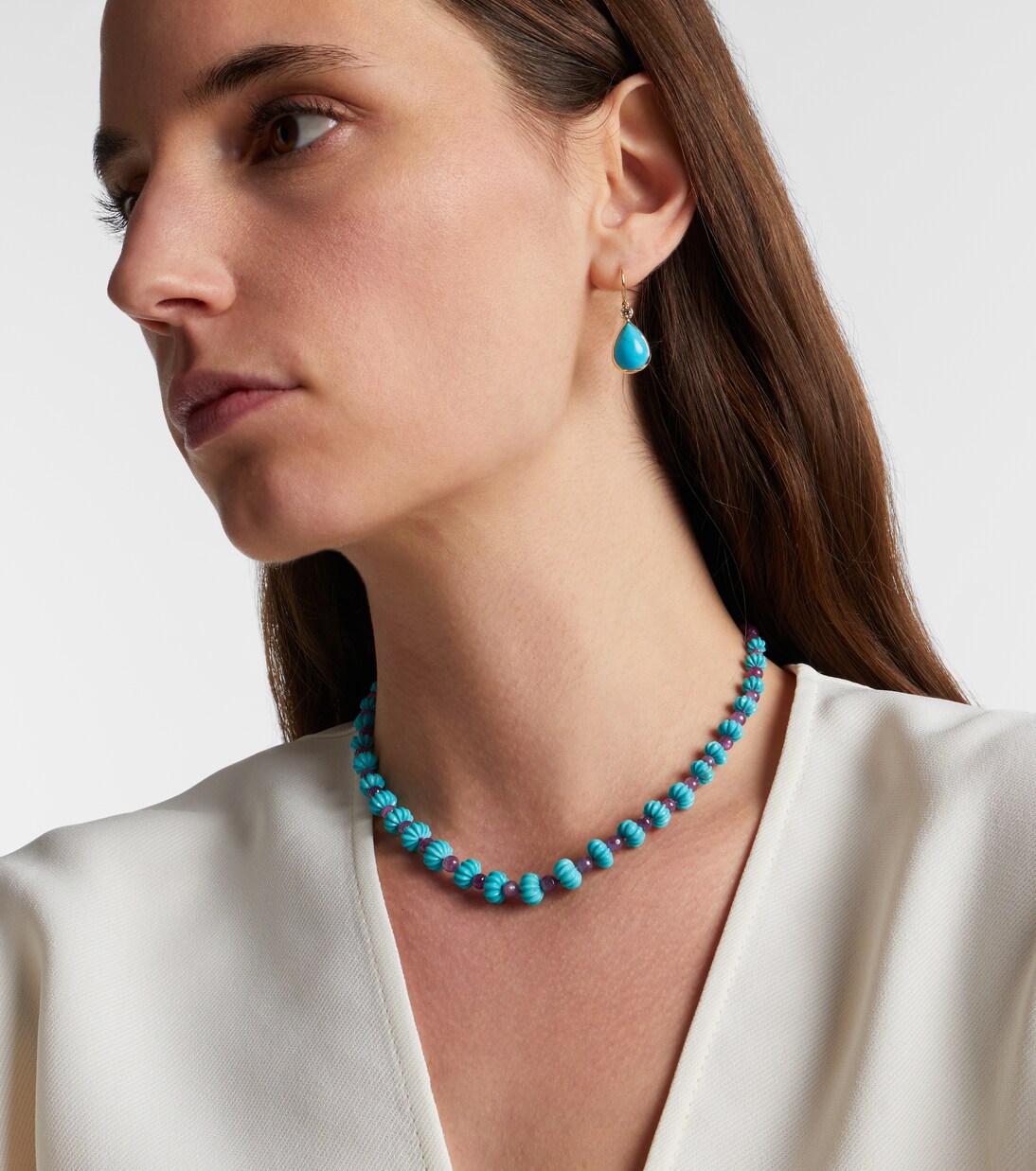 Beaded necklace with turquoises and rubies | Ileana Makri