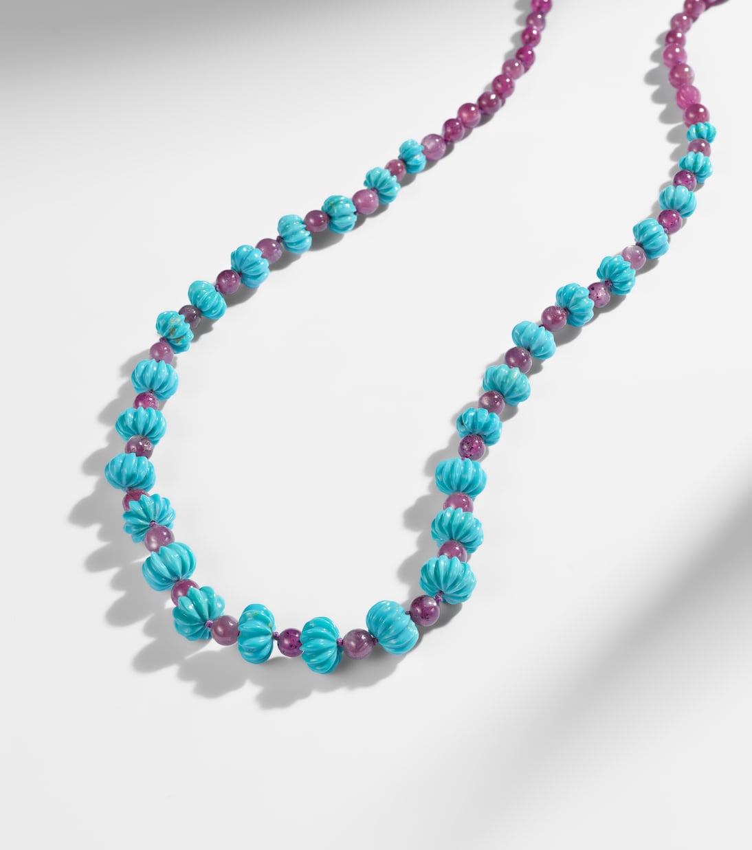 Beaded necklace with turquoises and rubies | Ileana Makri