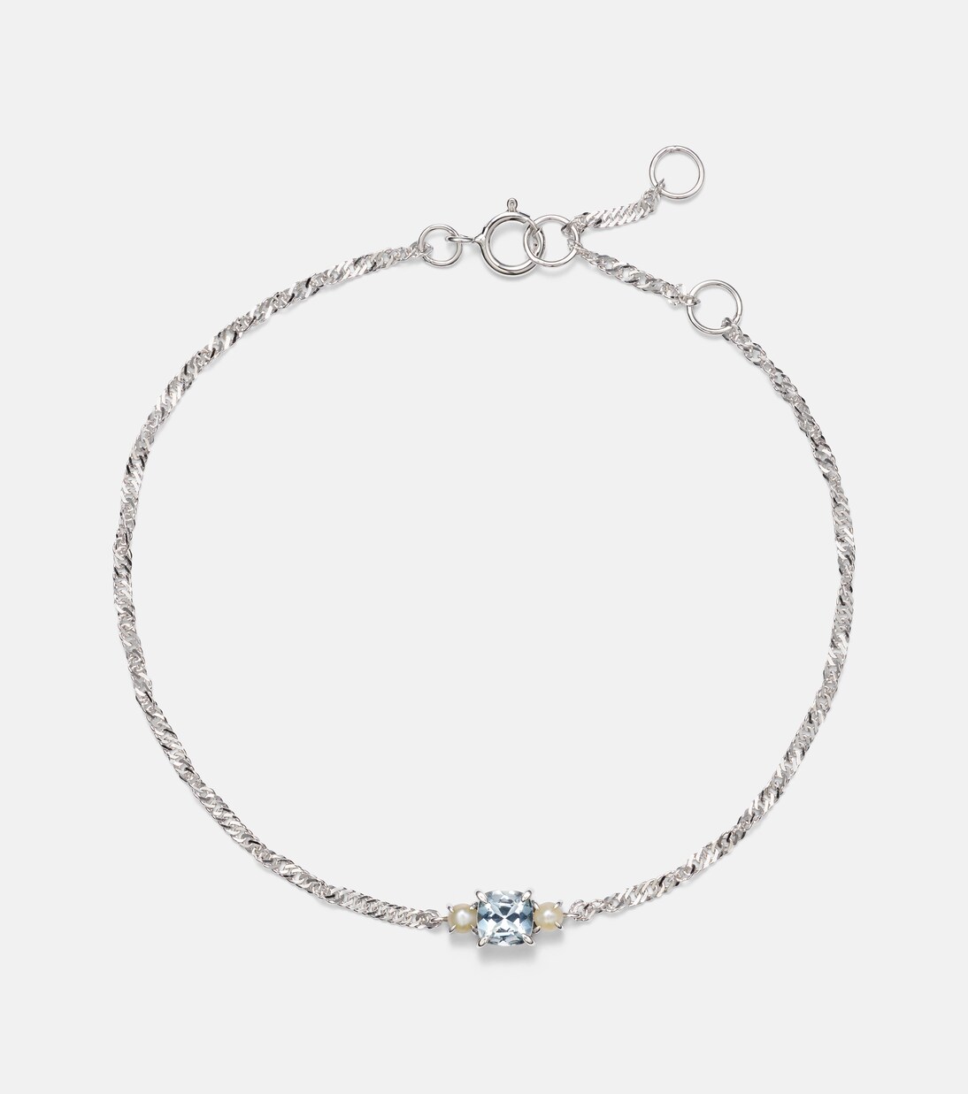 Delicate 14kt white gold bracelet with aquamarine and pearls | Stone and Strand