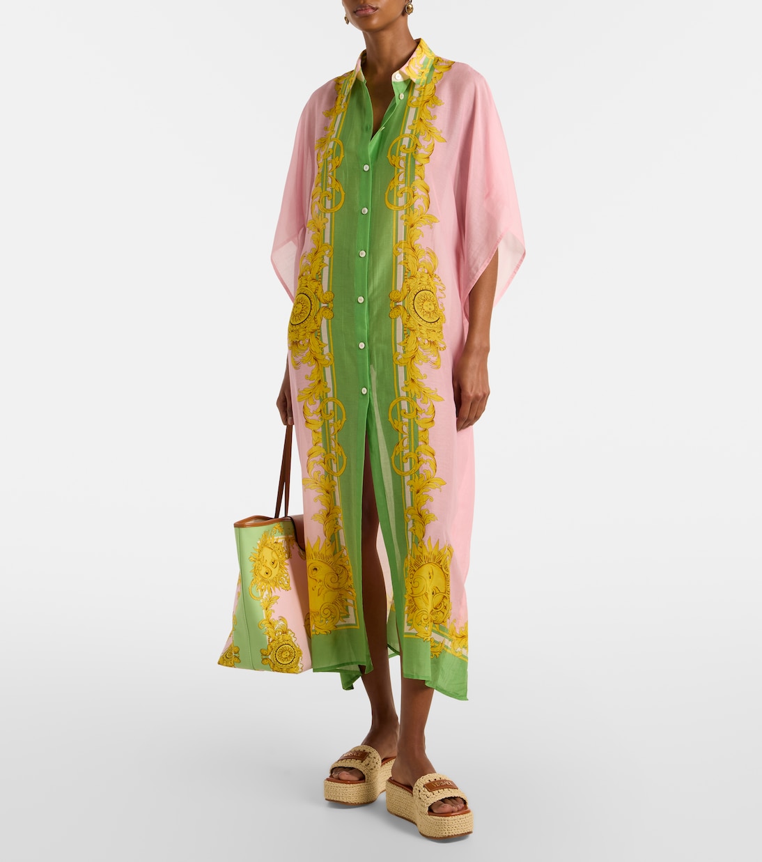 Printed cotton and silk voile kaftan | Versace