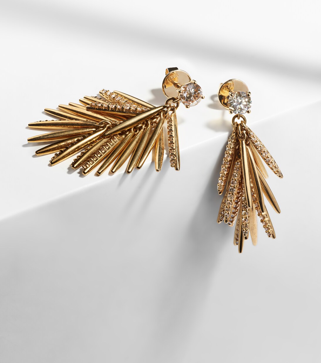 Grass Sunshine Drop 18kt gold earrings with diamonds | Ileana Makri