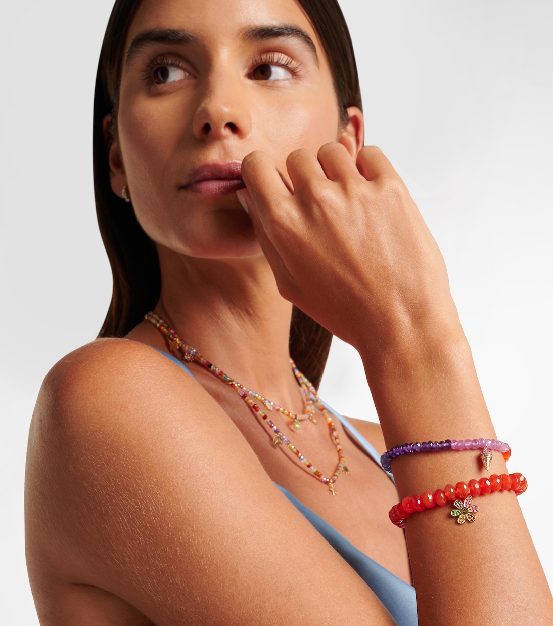 Daisy 14kt gold and carnelian beaded bracelet | Sydney Evan