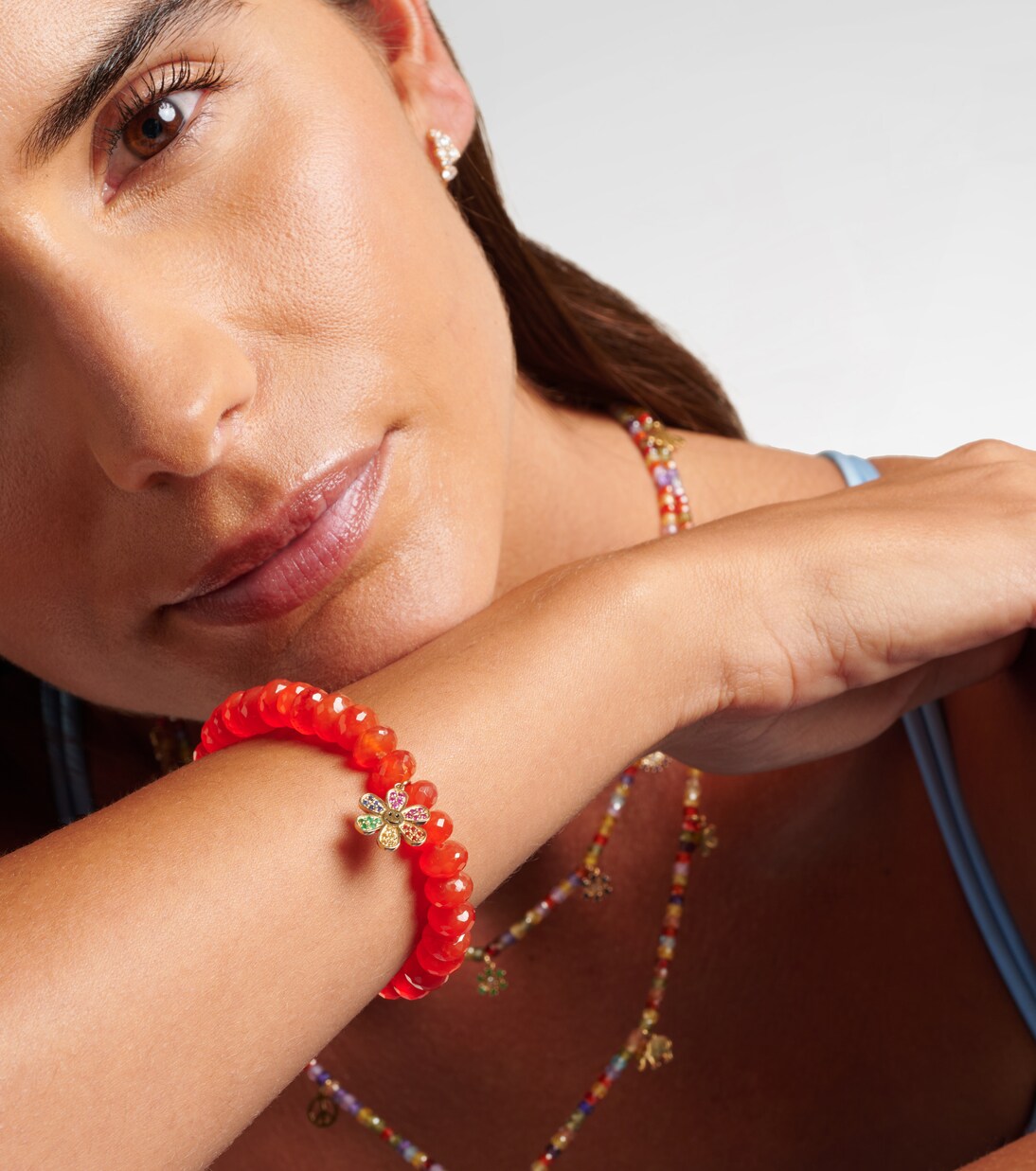 Daisy 14kt gold and carnelian beaded bracelet | Sydney Evan