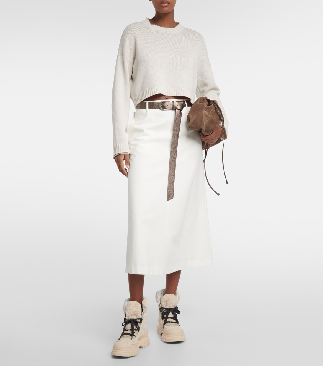 Schnürstiefel aus Veloursleder mit Shearling | Brunello Cucinelli