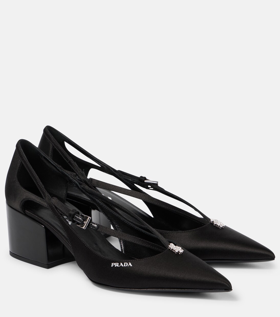 Embellished cutout satin pumps | Prada