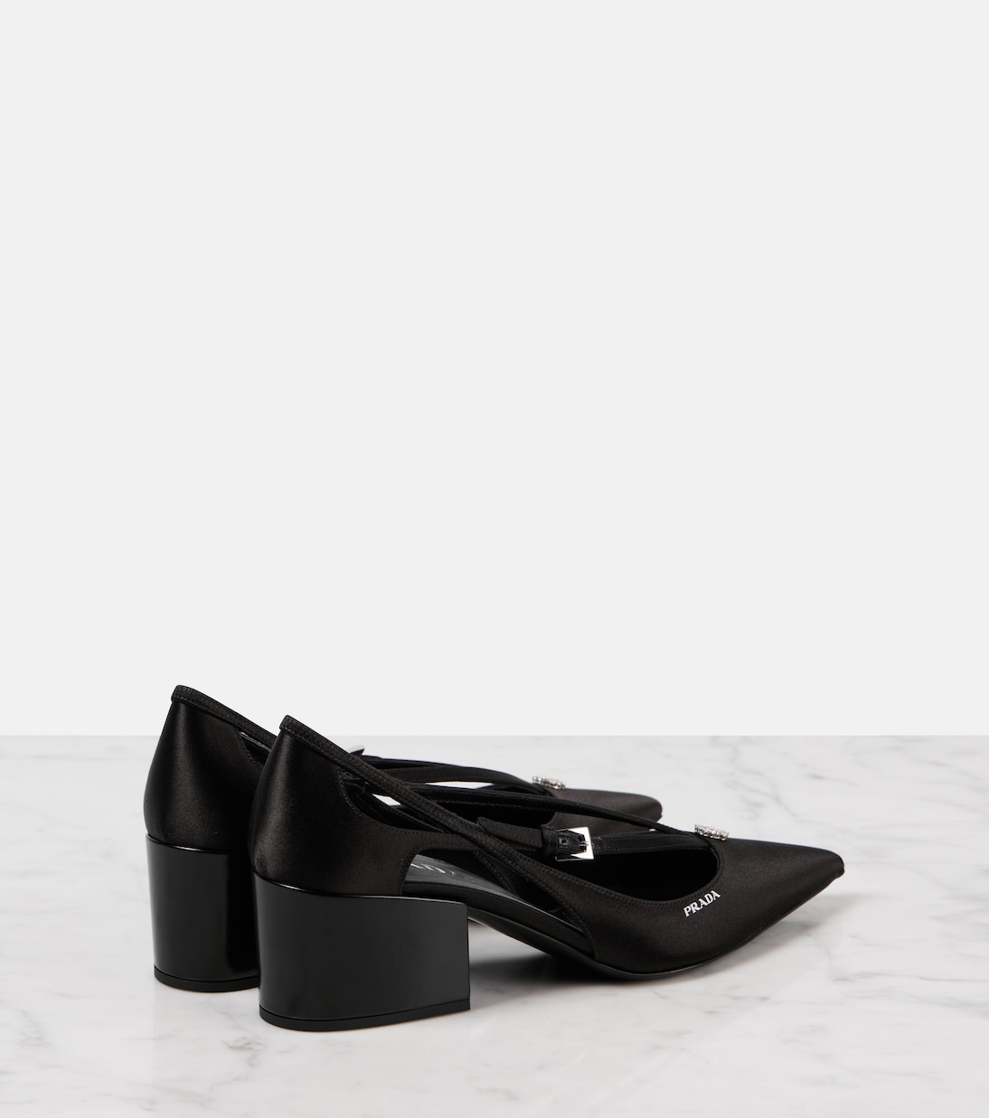 Embellished cutout satin pumps | Prada