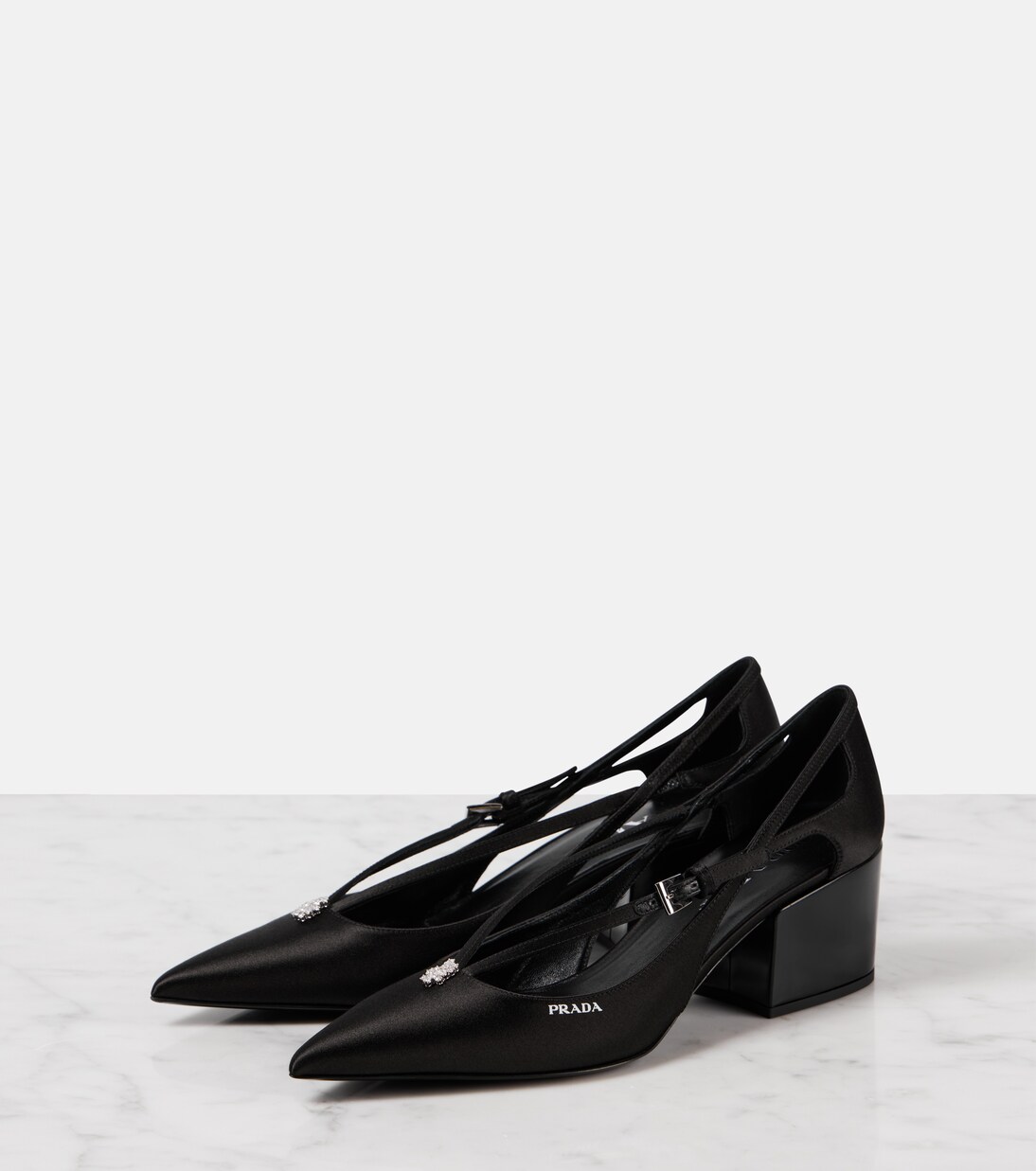 Embellished cutout satin pumps | Prada