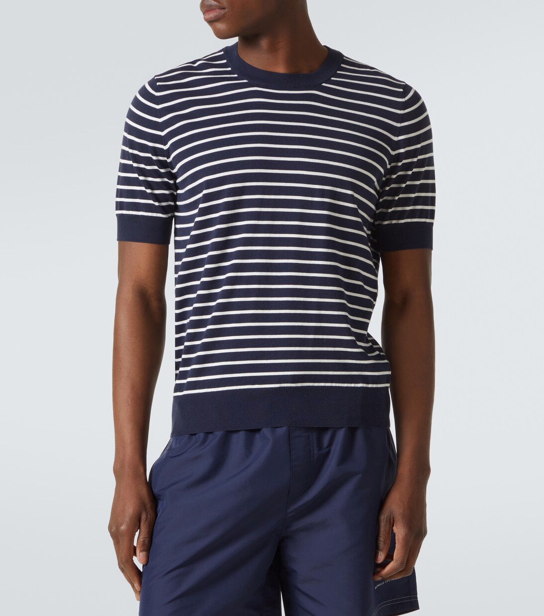 Camiseta de jersey de algodón a rayas | Brunello Cucinelli
